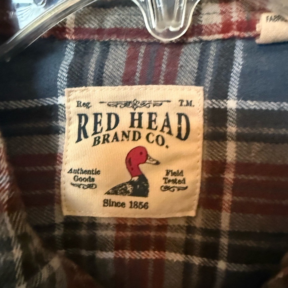 Red Head Brand Co Mens Plaid Flannel Button Down Shirt Blue Red Tan L - Picture 2 of 2